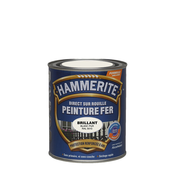 HAMMERITE - Peinture antirouille Direct sur Rouille - Blanc Pur - 0,75L - large