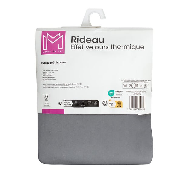 MODE DE VIE - Rideau thermique occultant Rafael - Anthracite - 140x240 cm - large