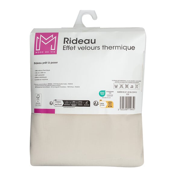 MODE DE VIE - Rideaux thermiques Rafael - Polyester écru - L.140xH.240cm - large