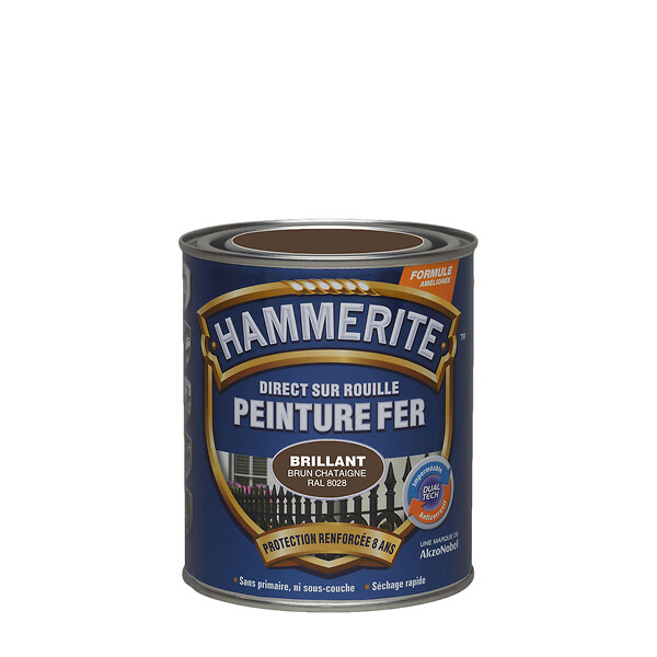 HAMMERITE - Peinture antirouille métal Direct Rouille Brun 0,75L - large