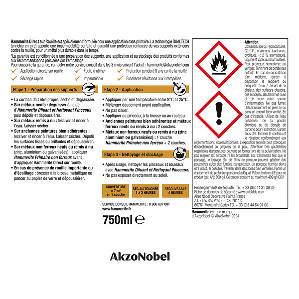 HAMMERITE - Peinture antirouille métal Direct Rouille Brun 0,75L - large
