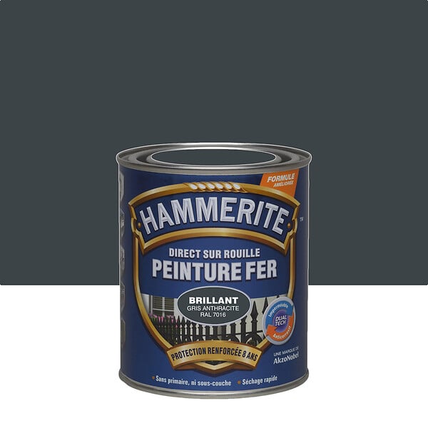 HAMMERITE - Peinture antirouille métal ferreux - Gris Anthracite - 0,75L - large