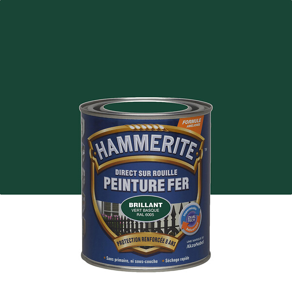 HAMMERITE - Peinture fer Hammerite Direct sur Rouille Brillant Vert Basque 0,75 L - large