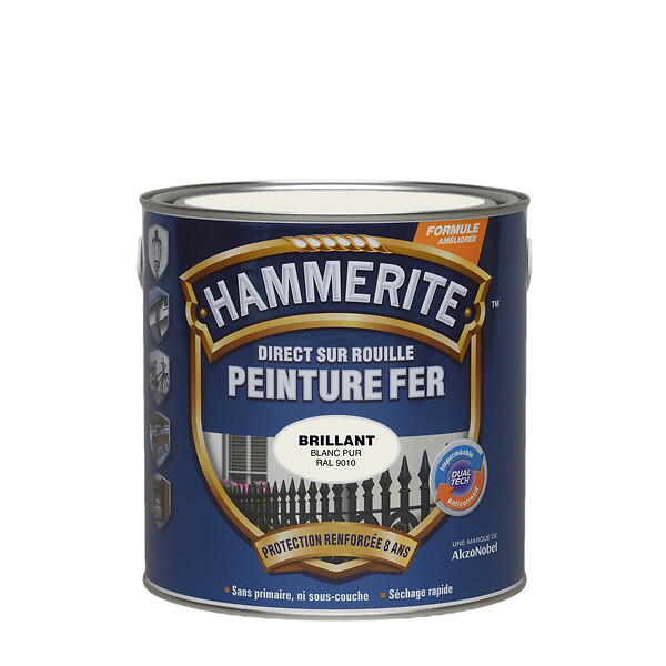 HAMMERITE - Antirouille métal - Direct sur Rouille - Blanc Pur 2,5L - large