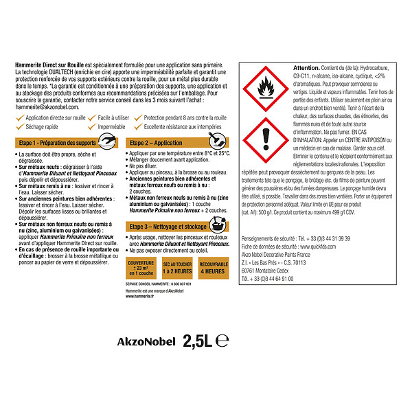 HAMMERITE - Peinture fer Direct sur Rouille - Brun Châtaigne - 2,5L - large