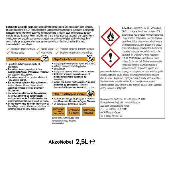 HAMMERITE - Peinture fer Hammerite Direct sur Rouille Brillant Vert Basque 2,5 L - large