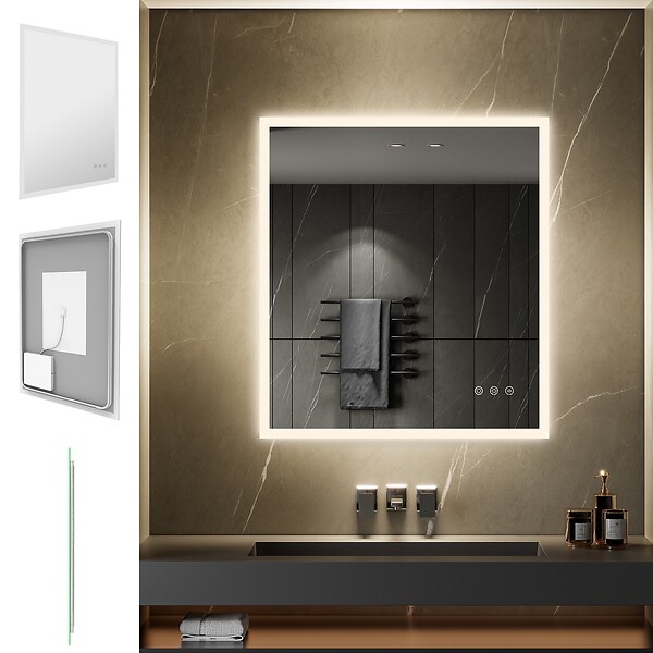 SANIVERRE - TEMEO Miroir LED lumineux 90 x 100 cm antibuée + intensité 2100 lumens & 3 couleurs salle de bain - large