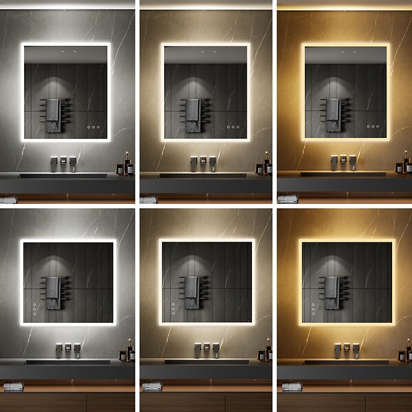 SANIVERRE - TEMEO Miroir LED lumineux 90 x 100 cm antibuée + intensité 2100 lumens & 3 couleurs salle de bain - large