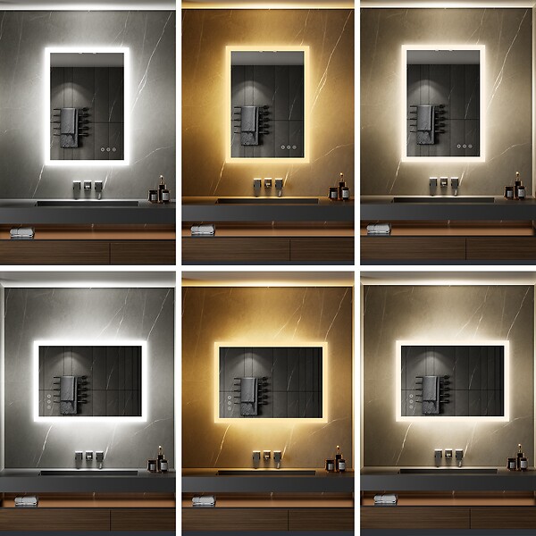SANIVERRE - TEMEO Miroir LED lumineux 60 x 80 cm antibuée + intensité 2100 lumens & 3 couleurs salle de bain - large