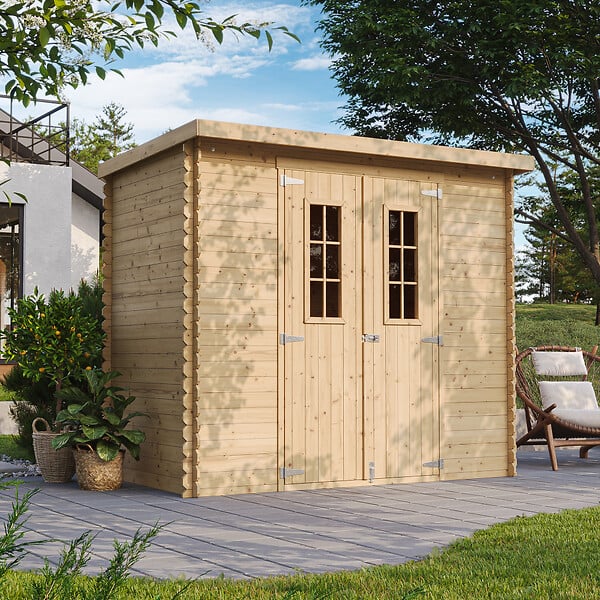 TIMBELA - Abri de jardin en bois AVEC SOL TRAITÉ - Stockage extérieur l239xL142xH200cm/2.63 m2 - Petit abri à outils, Local à vélos - M310C+M310G - large
