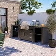 OVIALA - Cuisine d'extérieur 3 élements avec barbecue noir - vignette