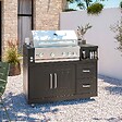 OVIALA - Cuisine d'extérieur 3 élements avec barbecue noir - vignette