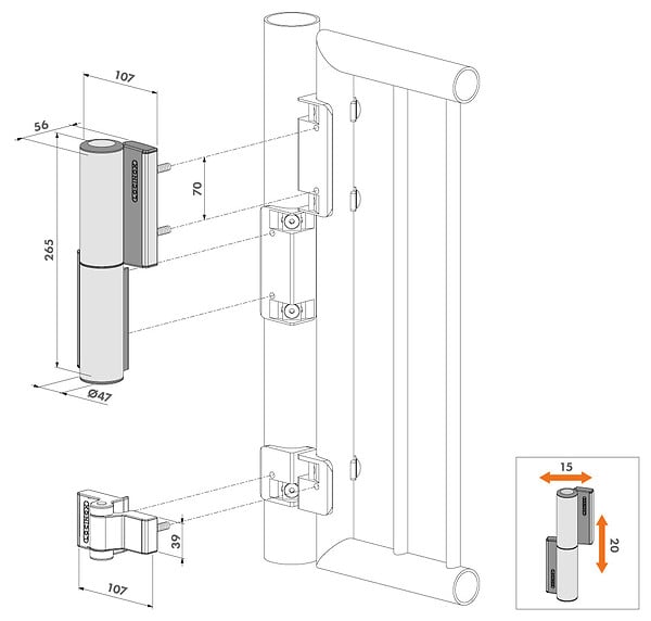 LOCINOX - Ferme portillon 2/1 charnière noir 9005 largeur 1,1m 75kg maximal - LOCINOX - P00008665-9005 - large