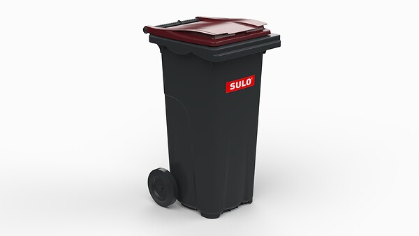 SULO - Bac poubelle roulant SULO de 120 litres cuve grise couvercle bordeaux - large