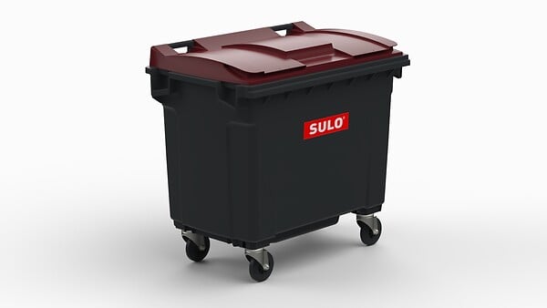 SULO - Bac poubelle roulant SULO de 660 litres cuve grise couvercle bordeaux - large