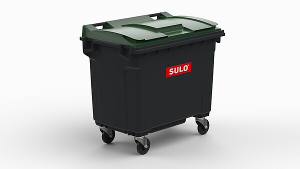 SULO - Conteneur à déchets 660L - PEHD - gris couvercle vert - large