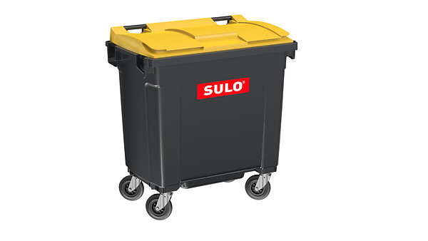 SULO - Bac poubelle roulant SULO de 770 litres cuve grise couvercle jaune - large
