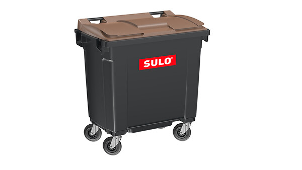 SULO - Bac poubelle roulant SULO de 770 litres cuve grise couvercle marron - large