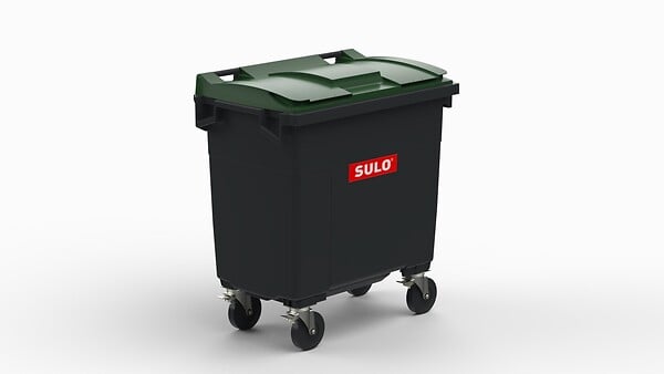 SULO - Bac poubelle roulant SULO de 770 litres cuve grise couvercle vert - large