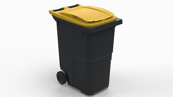 SULO - Bac poubelle roulant 360 L - PEHD - Couvercle jaune - large