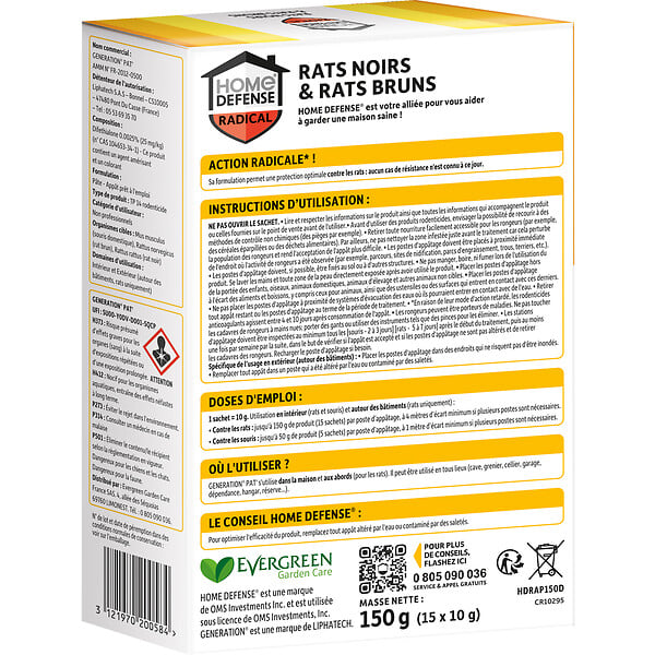 HOME DEF - Raticide pâte - Rats noirs et bruns - 150g 15 sachets - large