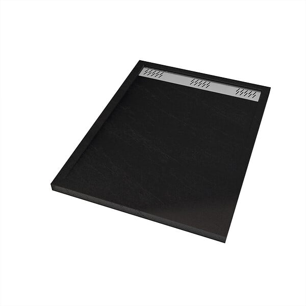 AURLANE - Receveur en acrylique Noir Effet Pierre 90x120x4 cm - Grille Linéaire Chrome - METEORA - large