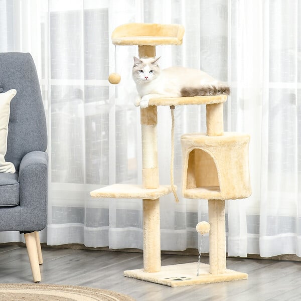 PAWHUT - Arbre à chats multi-équipements griffoirs grattoirs plateformes niche corde jouets 40L x 40l x 114H cm beige - large
