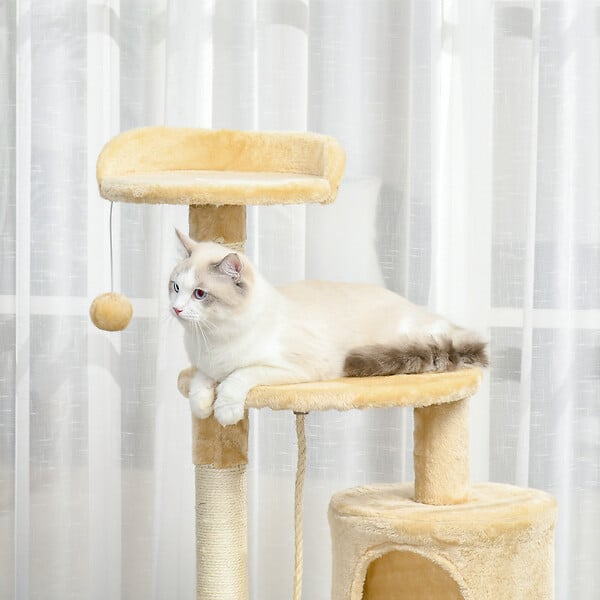 PAWHUT - Arbre à chats multi-équipements griffoirs grattoirs plateformes niche corde jouets 40L x 40l x 114H cm beige - large