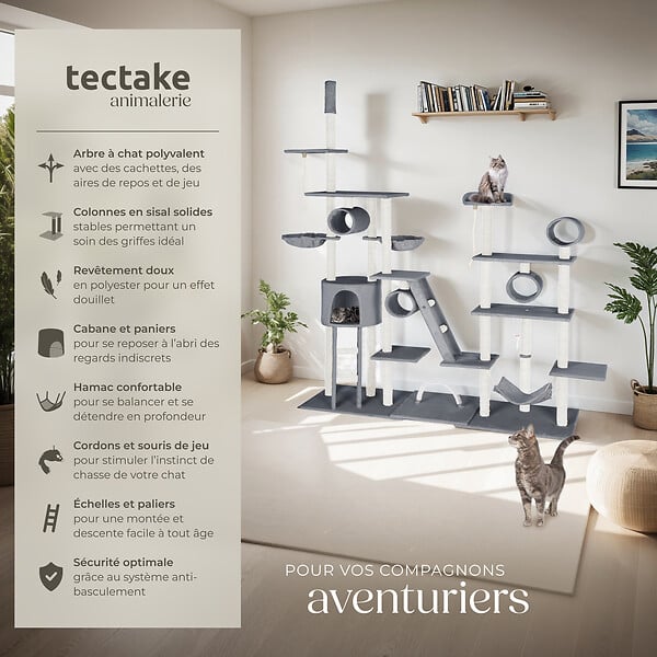TECTAKE - Arbre à Chat Snooky 261 cm gris - large