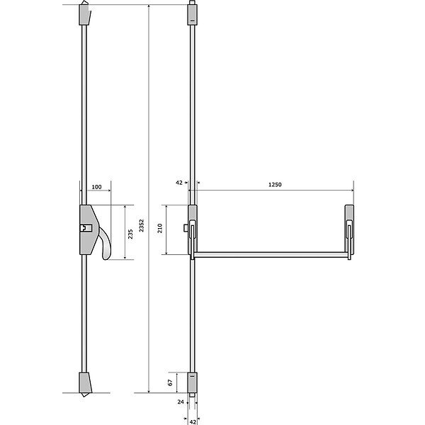 JPM - Barre anti-panique - 89 design -3 points - haut et bas - Argent - JPM - 89D300-21-2A - large