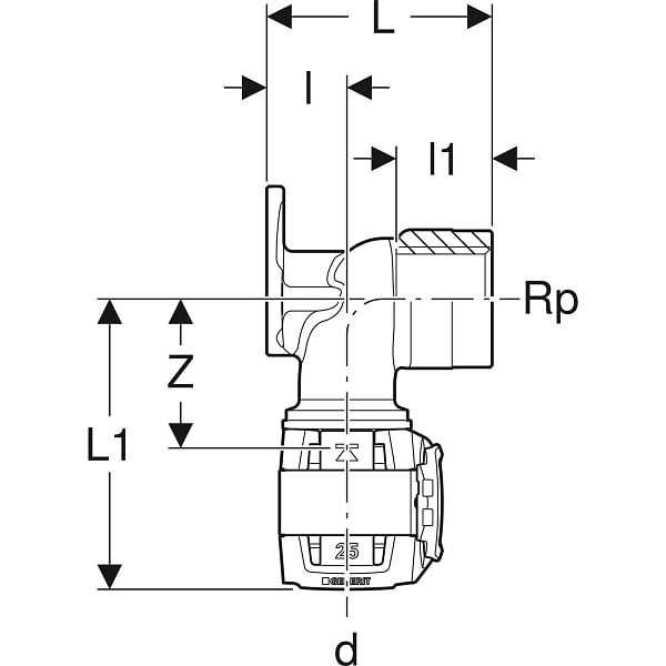 GEBERIT - Applique 90° FlowFit - DN. 15 - Ø 20 mm - Rp. 1/2'' - L. 3.6 cm -  - 620.761.00.1 - large