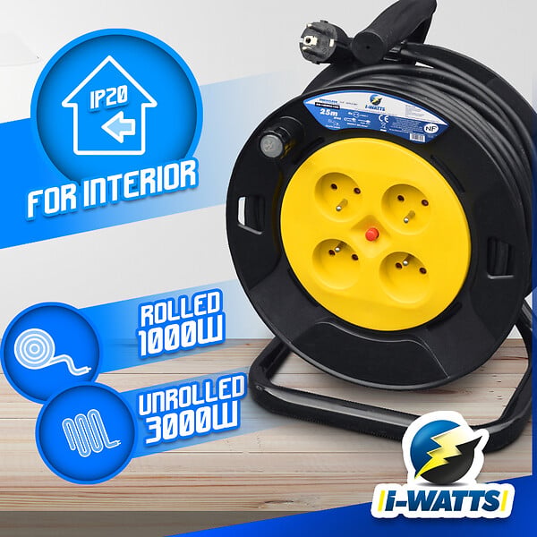 I-WATTS PRO - Enrouleur électrique 4 prises 25M - 3g1.5 - HO5 - large