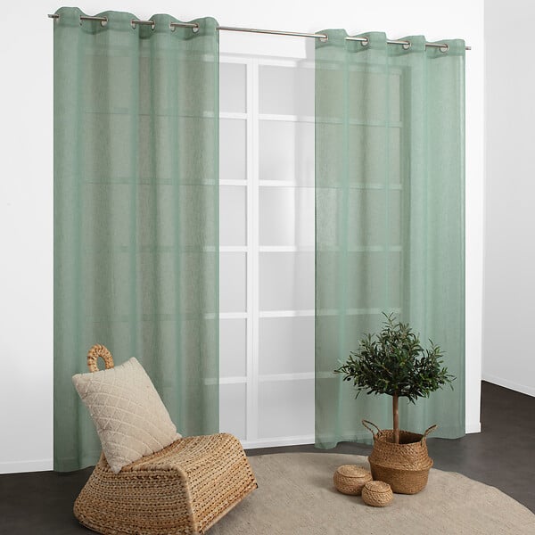 MODE DE VIE - Voilage Louis effet lin - Polyester - Sauge - 130g/m2 - 140x240cm - large
