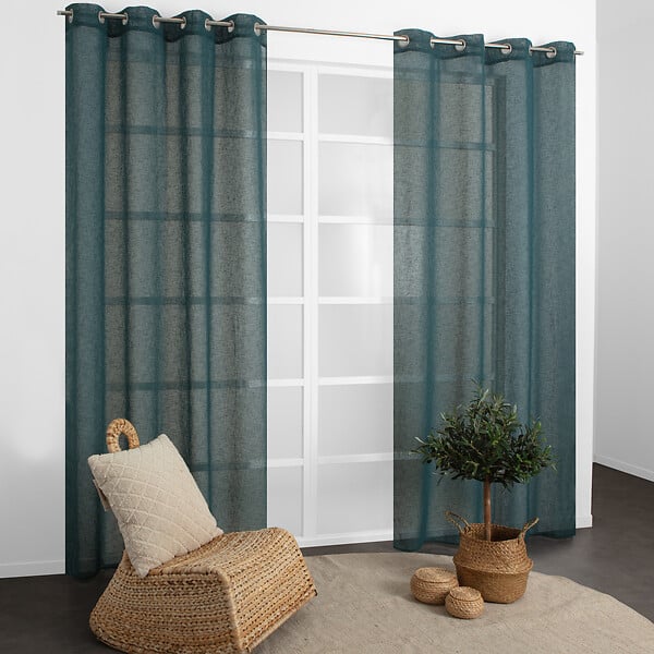 MODE DE VIE - Voilage Louis effet lin - Polyester - Blanc - 130g/m2 - 140x240cm - large