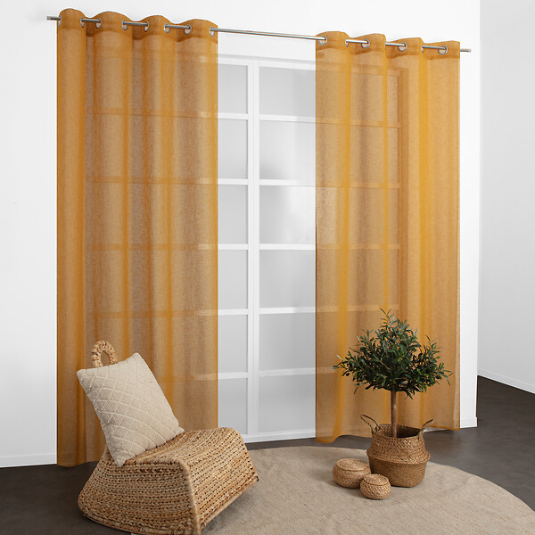 MODE DE VIE - Voilage Louis effet lin - Polyester - Ocre - 130g/m2 - 140x240cm - large