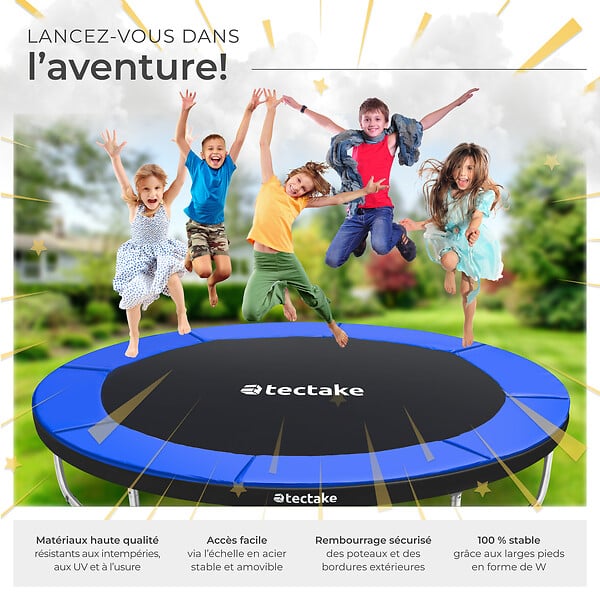 TECTAKE - Trampoline JUMPY avec filet de sécurité noir/bleu - large