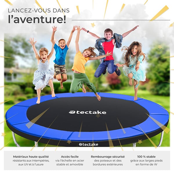 TECTAKE - Trampoline JUMPY avec filet de sécurité noir/bleu - large