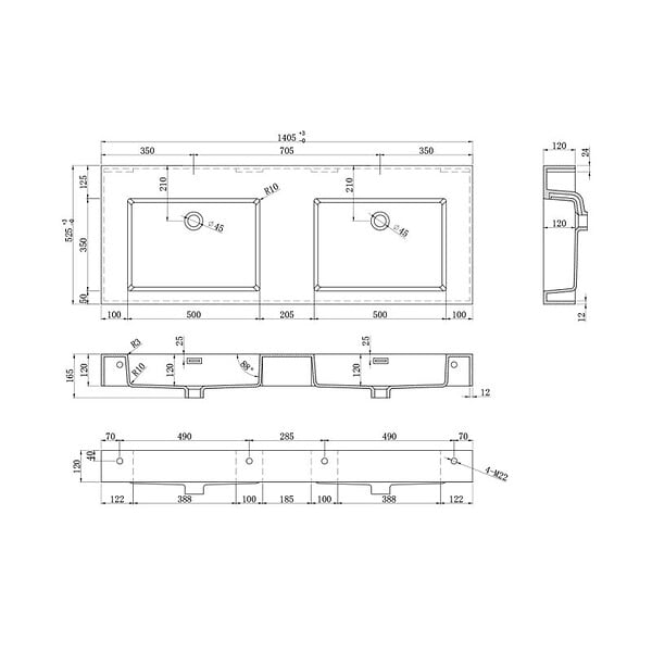 DISTRIBAIN - Meuble de salle de bain ROMANZA 1400 Noir (sans miroir) - large