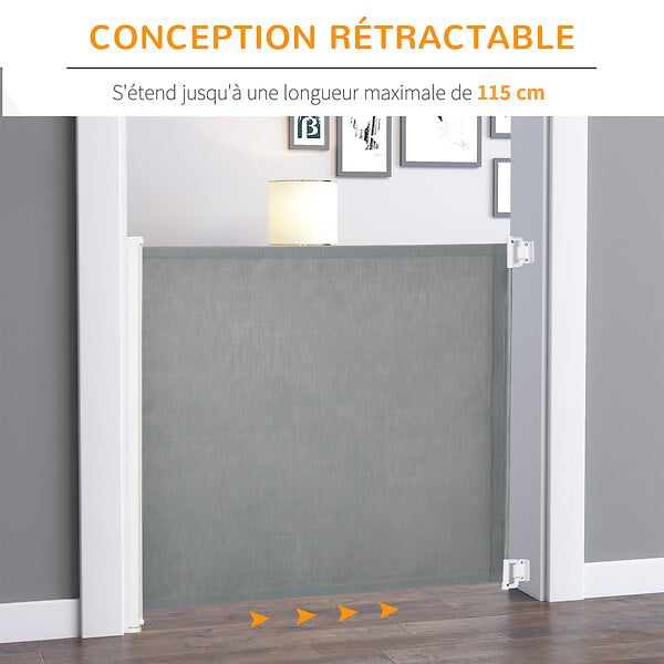 PAWHUT - Barrière de sécurité barrière animaux rétractable automatique 1,15L x 0,83H m teslin métal gris - large