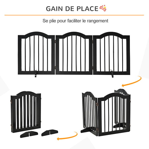 PAWHUT - Barrière de sécurité barrière modulable pliable pour animaux de compagnie - piètement support - dim. 154,5L x 61H cm - MDF bois noir - large