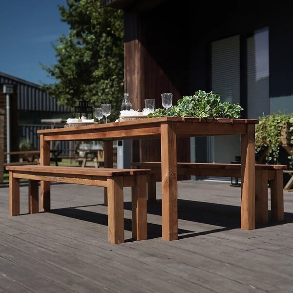 CERLAND - TABLE ET BANCS BOIS 200CM - large