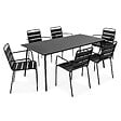 OVIALA - Ensemble table de jardin et 6 fauteuils en métal noir - Palavas - vignette