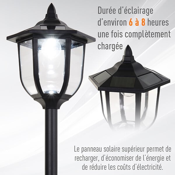 OUTSUNNY - Outsunny Luminaire extérieur solaire lampadaire lanterne classique LED 60 Lm max. dim. 26L x 26l x 177H cm noir - large