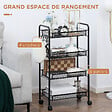 HOMCOM - Chariot de service desserte de cuisine à roulettes 4 paniers métalliques amovibles 4 crochets acier noir - vignette