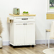 HOMCOM - Desserte de cuisine - placard porte avec étagère réglable, tiroir, porte-torchon - blanc bois d'hévéa - vignette