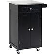 HOMCOM - Desserte de cuisine multi-rangements 1 tiroir placard 2 portes avec étagère porte-torchons MDF noir acier inox. - vignette