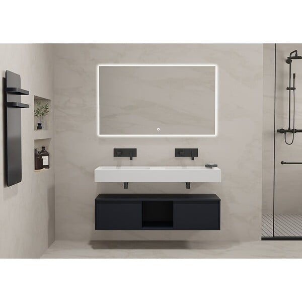 DISTRIBAIN - Meuble de salle de bain ROMANZA 1200 Noir (sans miroir) - large