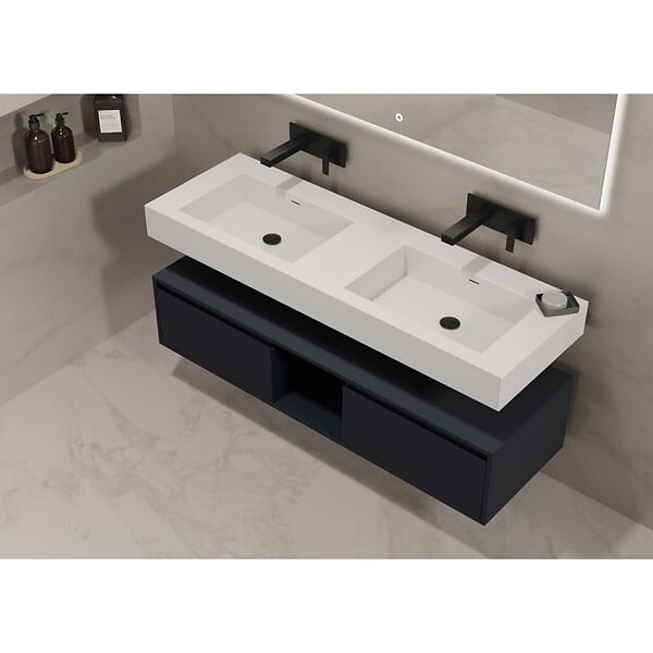 DISTRIBAIN - Meuble de salle de bain ROMANZA 1400 Noir (sans miroir) - large
