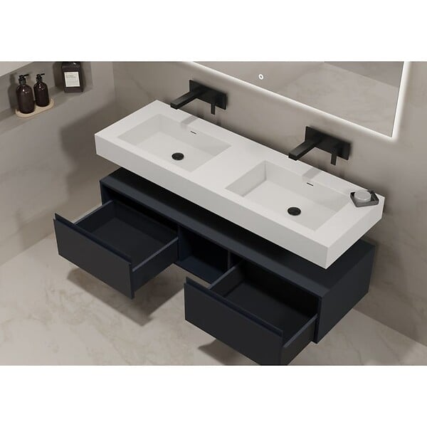 DISTRIBAIN - Meuble de salle de bain ROMANZA 1400 Noir (sans miroir) - large