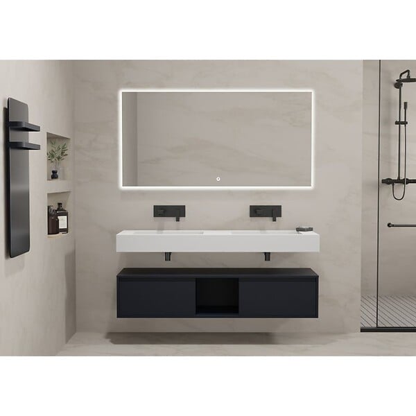 DISTRIBAIN - Meuble de salle de bain ROMANZA 1400 Noir (sans miroir) - large